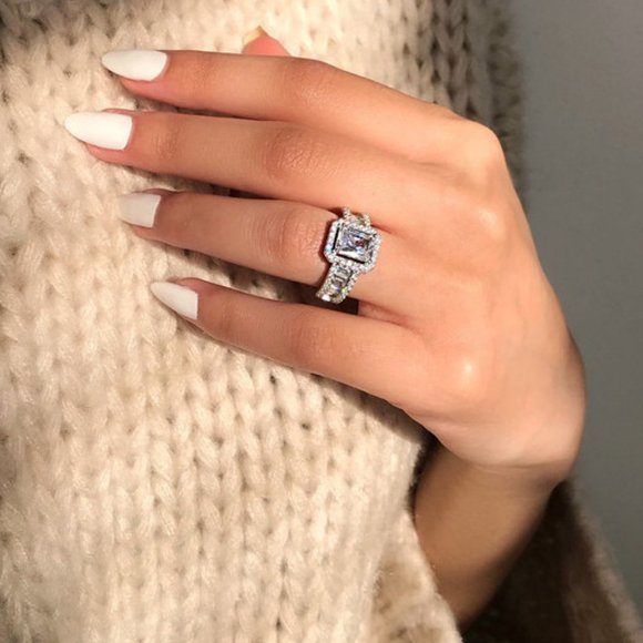 *NEW 925 Silver Radiant Cut Diamond Halo Ring - Picture 3 of 5